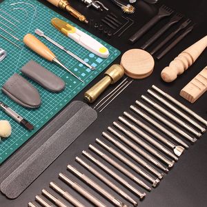 54pcs/conjunto de ferramentas de artesanato de couro Kit de costura de costura de costura de punção de punção Acessórios artesanais de couro de sela de sela ferramentas de couro diy