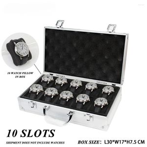 Watch Boxes 10 Slots Storage Box Aluminum Alloy Useful Jewelry Wrist Watches Holder Display Organizer Toolbox Top