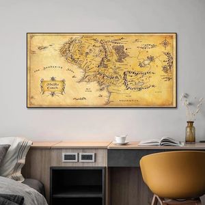 Mapa retro mapa mapy Śródziemia plakat płótna malowanie vintage film ścienny zdjęcia do domu do domu wystrój domu