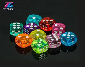 Renkli 14mm akrilik transapent D6 Dice6 Kırmızı Mavi Yeşil Sarı Mor Zar İçmek için Game7005590