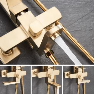 Borstat guld med gyllene dusch Modern kombination Badrum Rainfall Duschhuvud Hot Cold Wall Mount Mixer Tap Europen Type