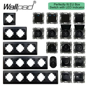 EU Box DIY Black Matte Plastic Frame 1 2 3 Gang RESET SWITCH med LED Double French Spanien Power Socket med USB TV CAT6 Data