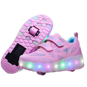 スニーカー新しいピンクブルーレッドUSB充電ファッションガールズボーイズは子供向けのライトローラースケートシューズ