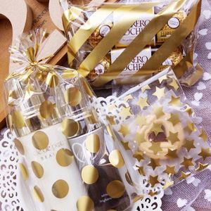 50Pcs/lot 8x10 +3 cm golden star design adhesive bag cookies diy Gift Bag For Christmas Wedding Party Candy Food Packaging bag