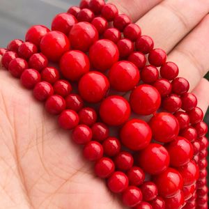 4 6 8 9 10 mm Naturstein Red Korallenperlen runden losen Abstandshalterperlen für Schmuck Herstellung von DIY -Armband -Ohrringen liefert 15 Zoll/Strang