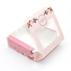 10pcs Papier Geschenkbox mit Fenster rosa Blumen -Cupcake -Box Verpackungsbox für Kuchen Süßigkeitenkekse Weihnachtsfeier Gefälligkeiten