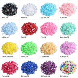 15 Farben Mix Größe Abs Plastik Perlenperlen etwa 15 g/Los halb runde Flachback Perlen für Telefonkoffer DIY -Zubehör kostenloser Versand