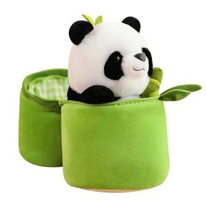 Plüschpuppen heiße Bambus Panda Toys Kawaii Stoffpandaspielzeug in Bambusstaschen süße Pandaspielzeug Baby Girls Geburtstagsgeschenk J240410 versteckt