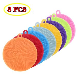 8st Silicone Kitchen Cleaning Brush Silicone Dish skålskrubber Dirt Oil Cleaning Magic Dish Bowl Pot Cleaning Washing Tool