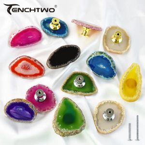 TENCHTWO Natural Agate Original Stone Crystal Gold Door Handles Fo Furniture Kitchen Wardrobe Drawer Knobs Shoe Cabinet Pulls