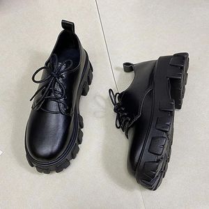 Casual Shoes 2024 Spring Lace Up Chunky Oxfords Women Loafers Black PU Leather Platform Flats Derby Plus Size 35-43