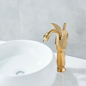 Golden Classic Badrum Basin kran Hög kort valfri fågelform Bubbler Gentle Effluent Hot and Cold Water Mixer Taps