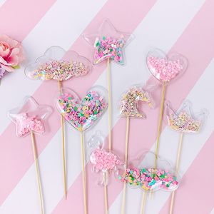 1Pcs Glitter Bling Fairy PVC Mermaid Crown Cake Toppers Heart Stars Cupcake Toppers For Weddings Birthday Party Cake Decor