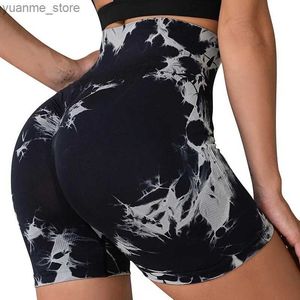 Yoga kläder sömlösa sport shorts kvinna slips färgad hög midja sportduk tight fit leggings höftlyft yoga byxor skjuter upp fitness yoga shorts y240410