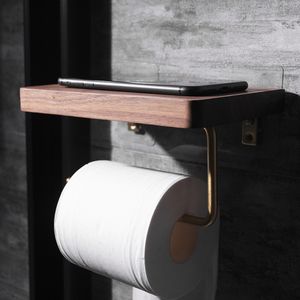 Toilet Solid Wood Brass Tissue Holder Paper Roll Holder No Punching Bathroom Shelf Paper Towel Dispenser Toilet Paper Stand