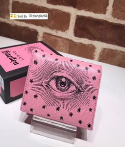 qianqianli4 rxhw de alta qualidade Celebrity Letterprinty Eyes Star Two Fold Wallet Real Leather Pink 516929 Purse curta Clutch2786197