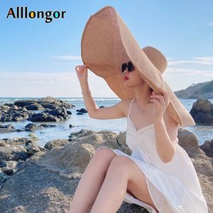 Large Wide Brim Straw Hat Women Beach Hats Big Ladies Summer UV Protection Foldable Sun Shade Cap Sunhat 70cm Diameter 240410