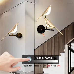 Vägglampa Touch Switch Magpie Bird LED-lampor för sängrummet 360 ° Rotation inomhuslampor SCONCE HEM AC85-265V