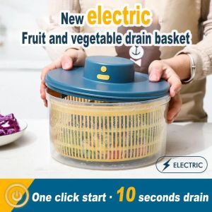 Odwadniacze 3L Elektryczne warzywa suszarki Spinnik Owoce wielofunkcyjne Owoce Owoce mycia kosza USB Charing Kitchen Drainer