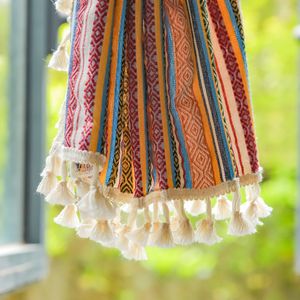 Boho Country Style Tassel Tulle Sheer Stripes Embroidery Short Window Curtain for Home Room Decor in the Kitchen Cafe Curtain