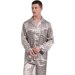 Spring Autumn Home Clothes Male Long Sleeve Shirt&trousers Printed Satin Nightwear Men Pajamas Set Two Pieces Pyjamas Suit