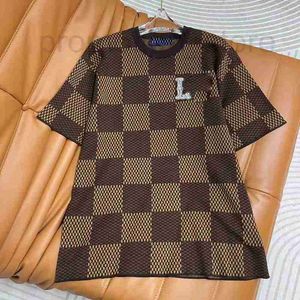 Men's T-Shirts designer 2024 Spring/Summer New Casual Fashion Loose Cotton Knitted Checkerboard Checkered Contrast Round Neck Short Sleeve T-shirt 466L