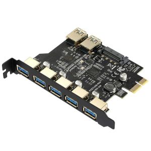 Kort Ny 5/7 port USB 3.0 PCI Express Expansion Card Adapter PCIE X1 till USB3.2 Gen1 5GB 19Pin Header SATA/4Pin Power NEC D720201 Chip