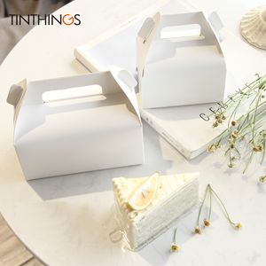 10pcs Kraft Paper Box With Handle Cookie Muffin Cupcake Baking Cake Boxes Gift Packaging Wedding Birthday Craft White