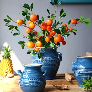 Frutas artificiais de 87 cm de ramificação laranja planta faux árvore frutífera kumquat ramo flor falso para casa na sala de estar jardim de decoração verde