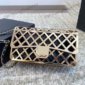 Luxury Brand Hollow Out Diamond Lattice Mini Cf Shoulder Bags Classic Flap Purse With Black Leather Pouch Gold Chain Crossbody Evening Party Clutch Pocket 18CM