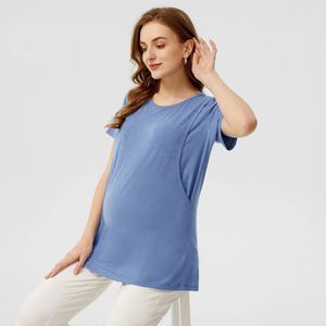 Moderskapstoppar sommarkvinnor graviditet kort ärm t-shirts casual tees för gravida eleganta damer vikar topp kvinnor kläder