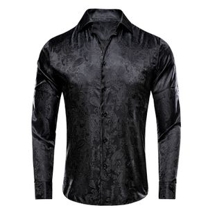 Hi-Tie Business Mens Shirts Silk Paisley Black Green Purple Red White Turndown Collar Shirt Casual Formal for Male Wedding Gift 240430