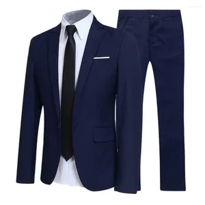Men's Suits Men Blazer Pants Two Pieces Set Commuting Loose Leisure Fashion Office Business Suit Wedding Wear Lapel Formal Groom