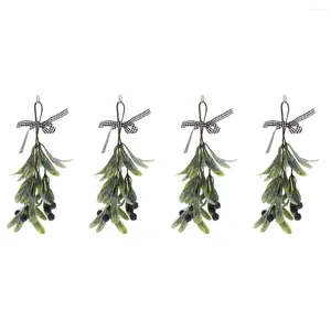 装飾的な花4PCSベリー付き人工ヤドリギ枝の枝フェイククリスマス吊り
