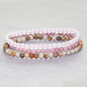 Perlen MG0052 Großhandel Rosequarz Rhodonit Armband Set Bild Jasper 4 mm Mini Edelstein Yoga Mala Schmuck Drop Lieferung Armband Dhrn4