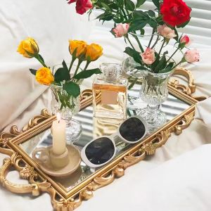 Nordic Style Mirror Tray Dishes Platter Fruit Plate Food Tray Platters Decorative Tray for Living Room Toilet Party Organizer