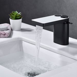 LED Digital Basin -kran Black Bath Basin Mixer Mässing Temperatur Display Faucet SMART TAP SKICT FAUCET FÖR BAMBRUK KRABET TAP