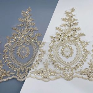 2 jardas de venda quente lantejoulas de malha dourada de ouro de luxo bordado de laca de ouro claro para vestidos de noiva 28 cm de largura