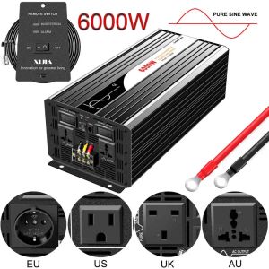 6000W Pure Sinove Falarter 12V 110 V z zdalnym sterowaniem falownikiem energii słonecznej DC 24 V 48V do AC 220V Wyświetlacz cyfrowy