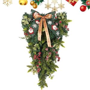 Decorative Flowers Christmas Door Wreath Stairway Front Hanging Garland Multifunctional Berries Bow Festival Wall Window Porch Patio