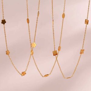 Pendant Necklaces Metal New Plant Five Leaf Flower Plum Blossom Square Irregular Pendant Necklace Collar Chain Stainless Steel 316L Clover 240410