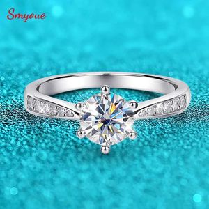 バンドリングSmyoue Real 0.5-3ct Mosilicone Womens Wedding Ring Pure Silver Round Shining Diamond Card Engagement Ring Gift J240410