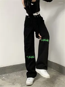 Kvinnors jeans Y2K Pants American Street Women Harajuku Casual Straight Leg City Lady Tryckt hip-hop breda överdimensionerade kläder