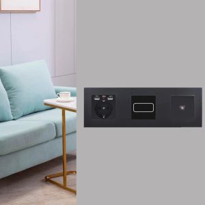 Coswall Black Matt Plastic Panel Zigbee 3.0 Tuya 1/2/3/4 gängbrytare med normalt EU -socket USB -laddare TV RJ45 -moduler DIY