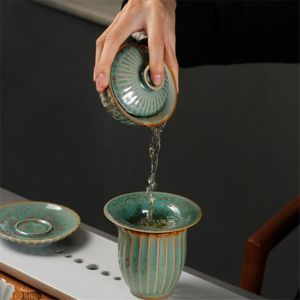 100ML Japanese Style Retro Green Kiln Fambe Coarse Pottery Gaiwan Temmoku Glaze Ceramic Kung Fu Tea Tureen Tea Bowl Drinkware