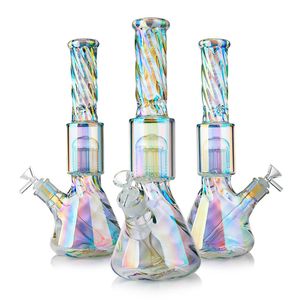 Twisty Thick Glass Iridescent Beaker Bong Heady Dab Rigs Holographic Rainbow Glass Pipes Water Pipes Smoking Bongs With 10 Arms Perc 14 Inches Factory Wholesale