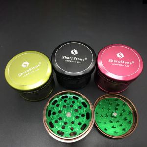 Partihandel 63mm 4Layer Sharpstone Version 2.0 Aluminium Metal Herb Grinder Tobak Rökning Skarp Stenrökningstillbehör 11 ll