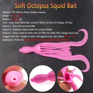 Bimoo 3pc 3,9 g Glühen uv weiche Oktopus Tintenfisch Köder schwimmend TPR Material Pesca Wobbler Fischerei Tackle Salzwasserschnapper Fischerei Köder