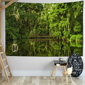 Hot Sale Forest Tapestry Woods Hanging tyg River and Bridge Bakgrund Tyg Tapestry Heminredning