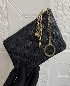 Kvinnmyntväska Cowhide Clutch Zipper Passport Bag Caviar Card Bag Grid Mönster Topp Luxur Designer Key Chain Buckle Sheepskin WA9234408